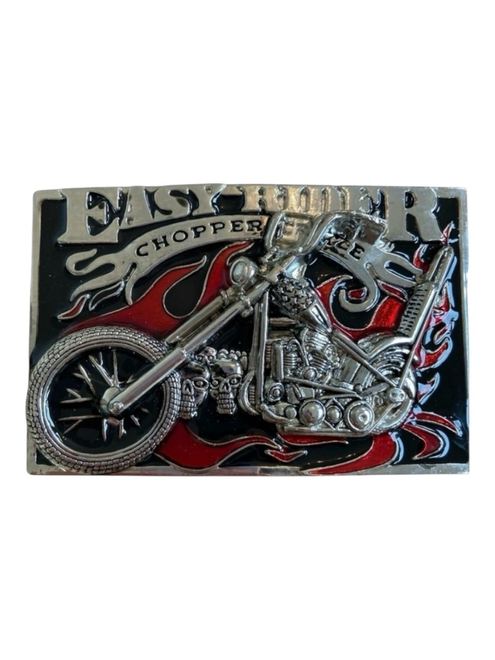 Easy Rider Chopper Motorcycle Belt Buckle Red Black Silver Biker Rocker Metal